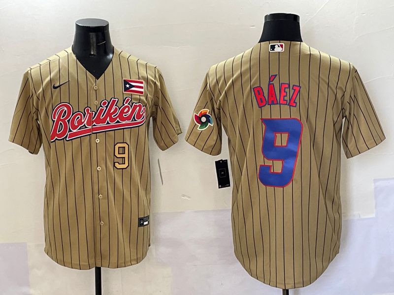 Men Puerto Rico 9 Baez Brown Stripe Joint Name 2025 Nike MLB Jersey style 9